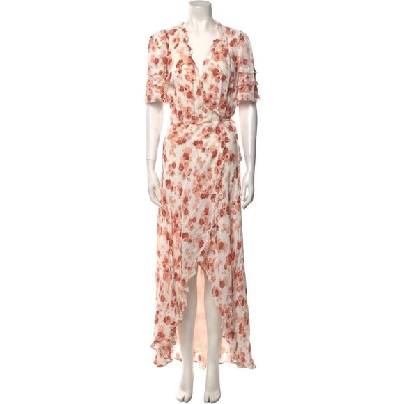 Reformation Lottie Floral Wrap Maxi Dress Pink Red M Ruffle Sleeve High Low Hem - Picture 7 of 15